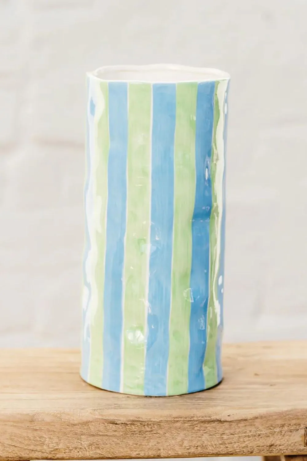 Cornflower Blue and Green Stripe - Large Vase