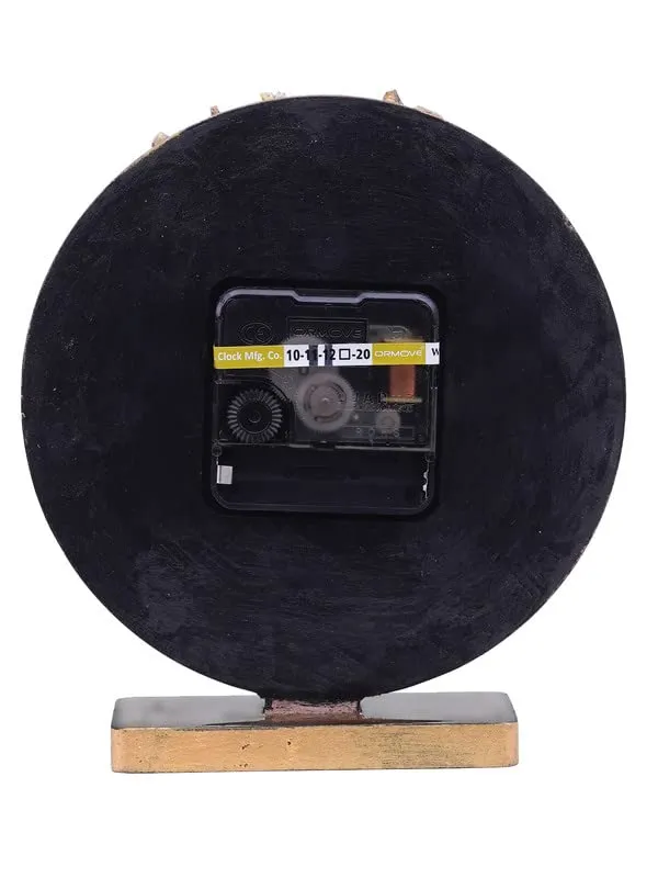 CRAFT SMITH Elegant Epoxy-Resin Round Handcrafted Golden Colour Shade & Stone Art Black Analog Table Clock for Office Desk Study Room Home Decoration Gifts (Size: 15 x 4.5 x 17 CM | Wt: 225 gram)