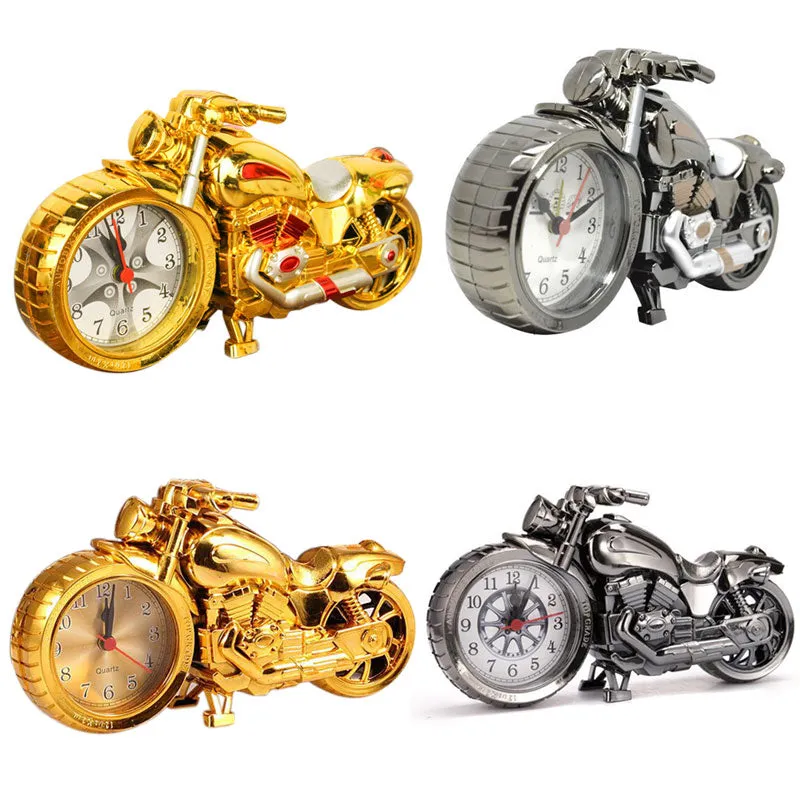 Creative Motorcycle Motorbike Pattern Alarm Clock Desk Clock Creative Home Birthday Gift Cool Clock (Wheel Type was Randomly)