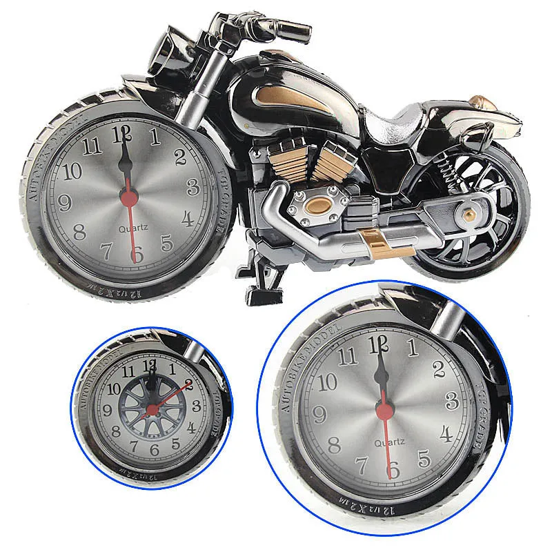 Creative Motorcycle Motorbike Pattern Alarm Clock Desk Clock Creative Home Birthday Gift Cool Clock (Wheel Type was Randomly)