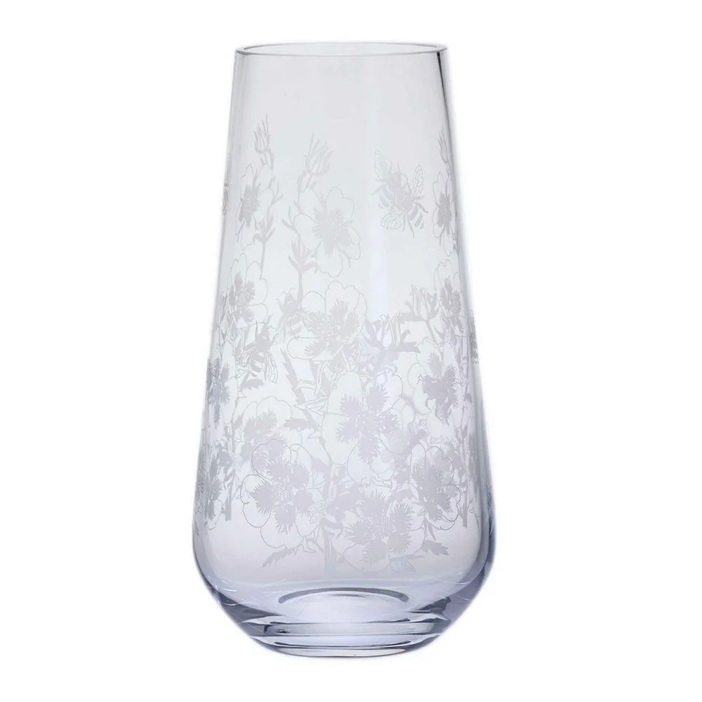 Dartington Crystal 26cm Bloom Bees & Potentilla Tapered Vase