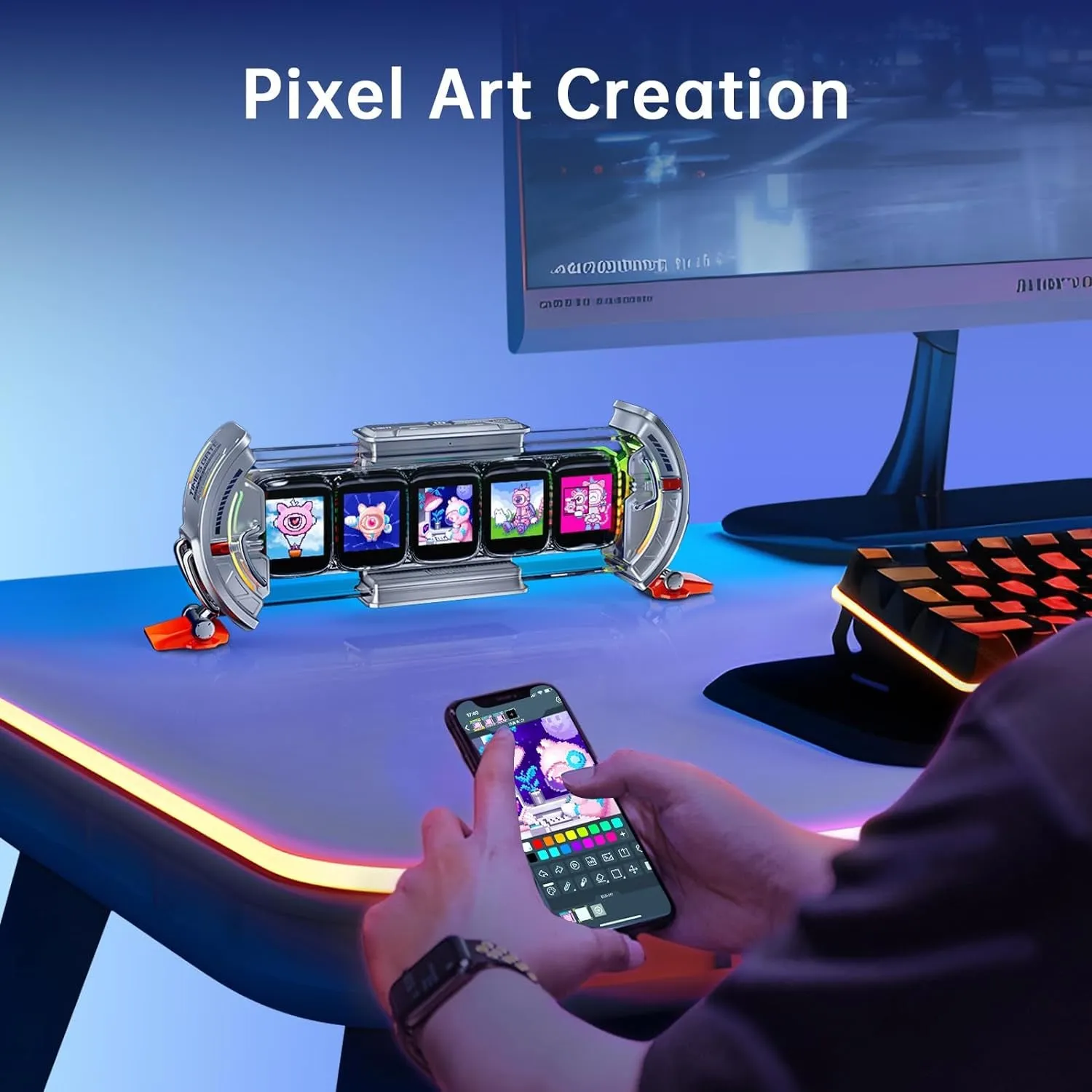 Divoom Times Gate - Cyberpunk Gaming Setup Digital Clock with Smart APP Control, Wifi Connect, RGB LED Display, Personalized Dashboard, Pixel Art for Gaming Room & Office Decor(Sliver)