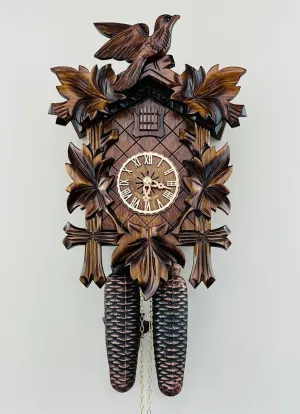 Eight Day Cuckoo Clock with Five Hand-carved Maple Leaves and One Bird