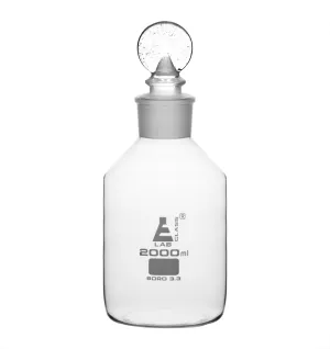 Eisco Labs 2000ml Reagent Bottle - Borosilicate Glass with Wide Mouth and Penny Stopper