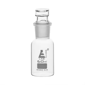 Eisco Labs 60ml Reagent Bottle - Borosilicate Glass with wide mouth and stopper