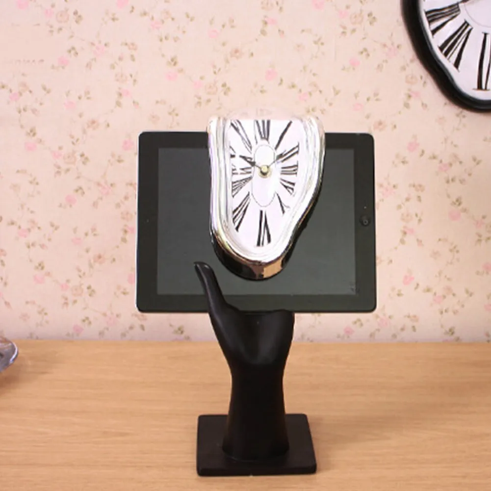 EKDJKK Melting Clock, Decorative Dali Watch Melting Clock, Fashion Surrealistic Table Shelf Desk Clock Salvador Dali Inspired Funny Home Office Desks Watch (Silver)