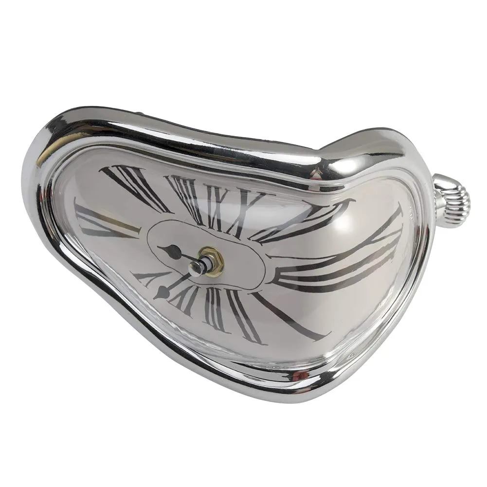 EKDJKK Melting Clock, Decorative Dali Watch Melting Clock, Fashion Surrealistic Table Shelf Desk Clock Salvador Dali Inspired Funny Home Office Desks Watch (Silver)
