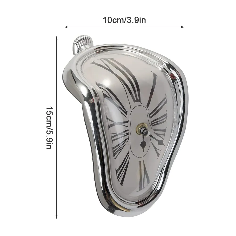 EKDJKK Melting Clock, Decorative Dali Watch Melting Clock, Fashion Surrealistic Table Shelf Desk Clock Salvador Dali Inspired Funny Home Office Desks Watch (Silver)