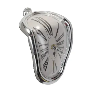 EKDJKK Melting Clock, Decorative Dali Watch Melting Clock, Fashion Surrealistic Table Shelf Desk Clock Salvador Dali Inspired Funny Home Office Desks Watch (Silver)