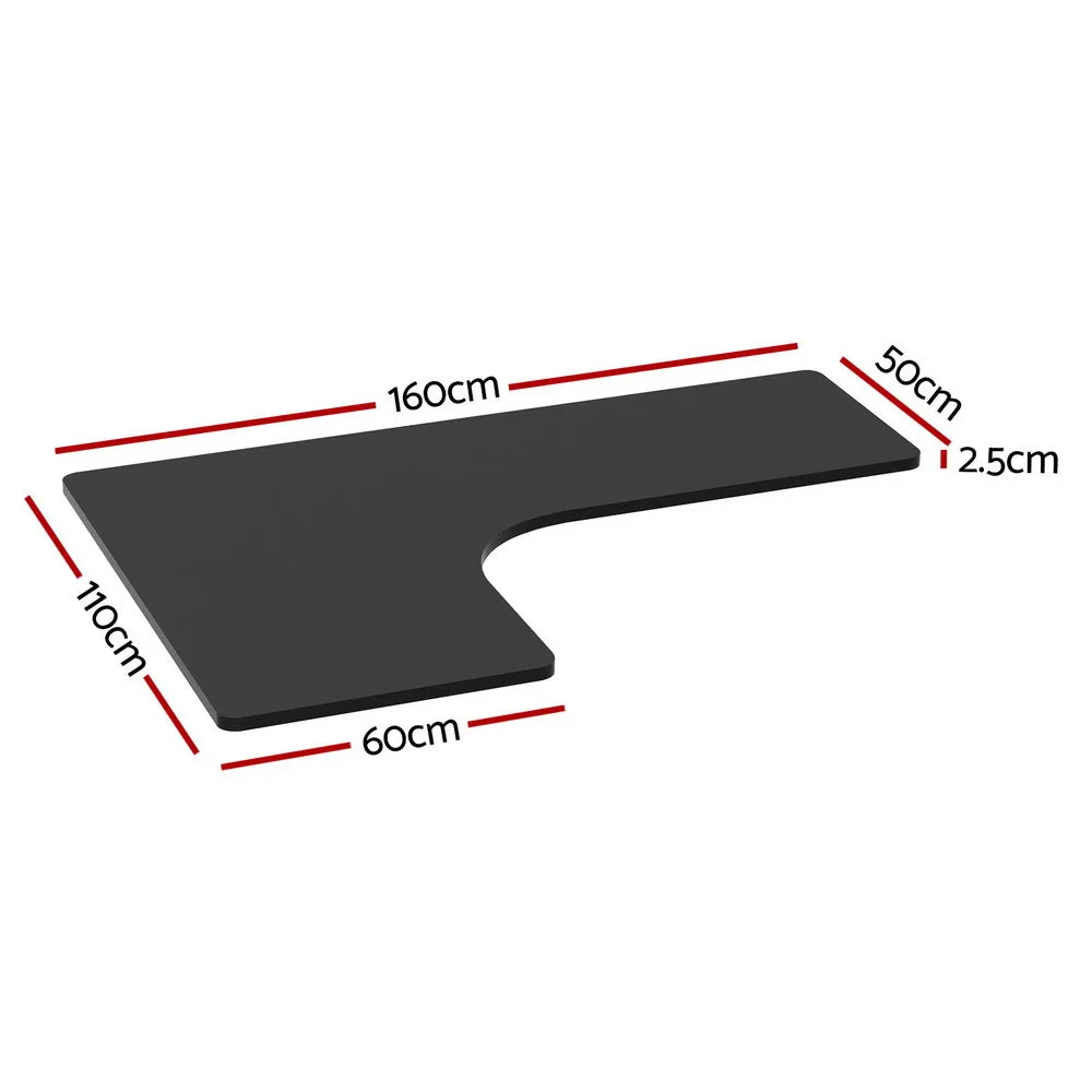 Glossy Black L-shape Standing Desk Top 160CM - Artiss