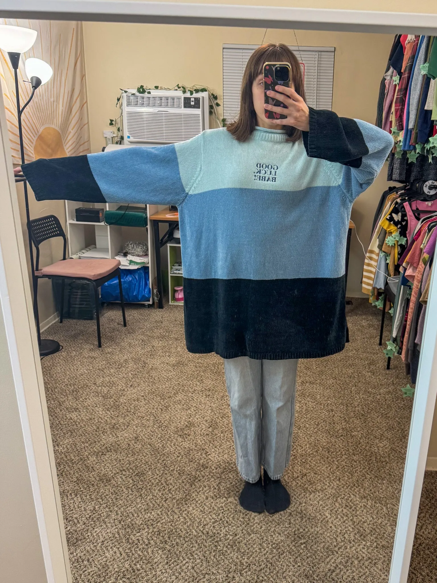 Good Luck Babe Blue Striped Sweater XL