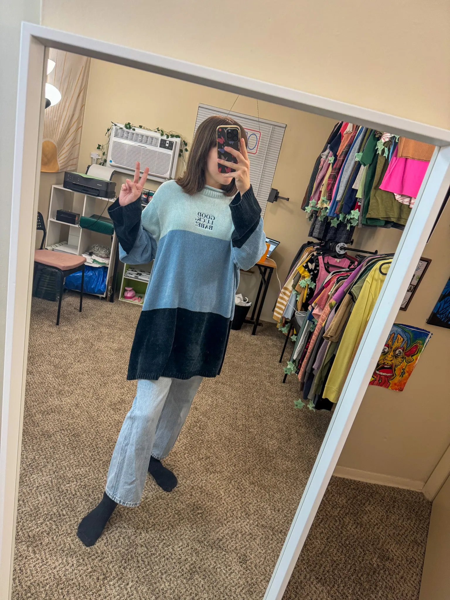 Good Luck Babe Blue Striped Sweater XL