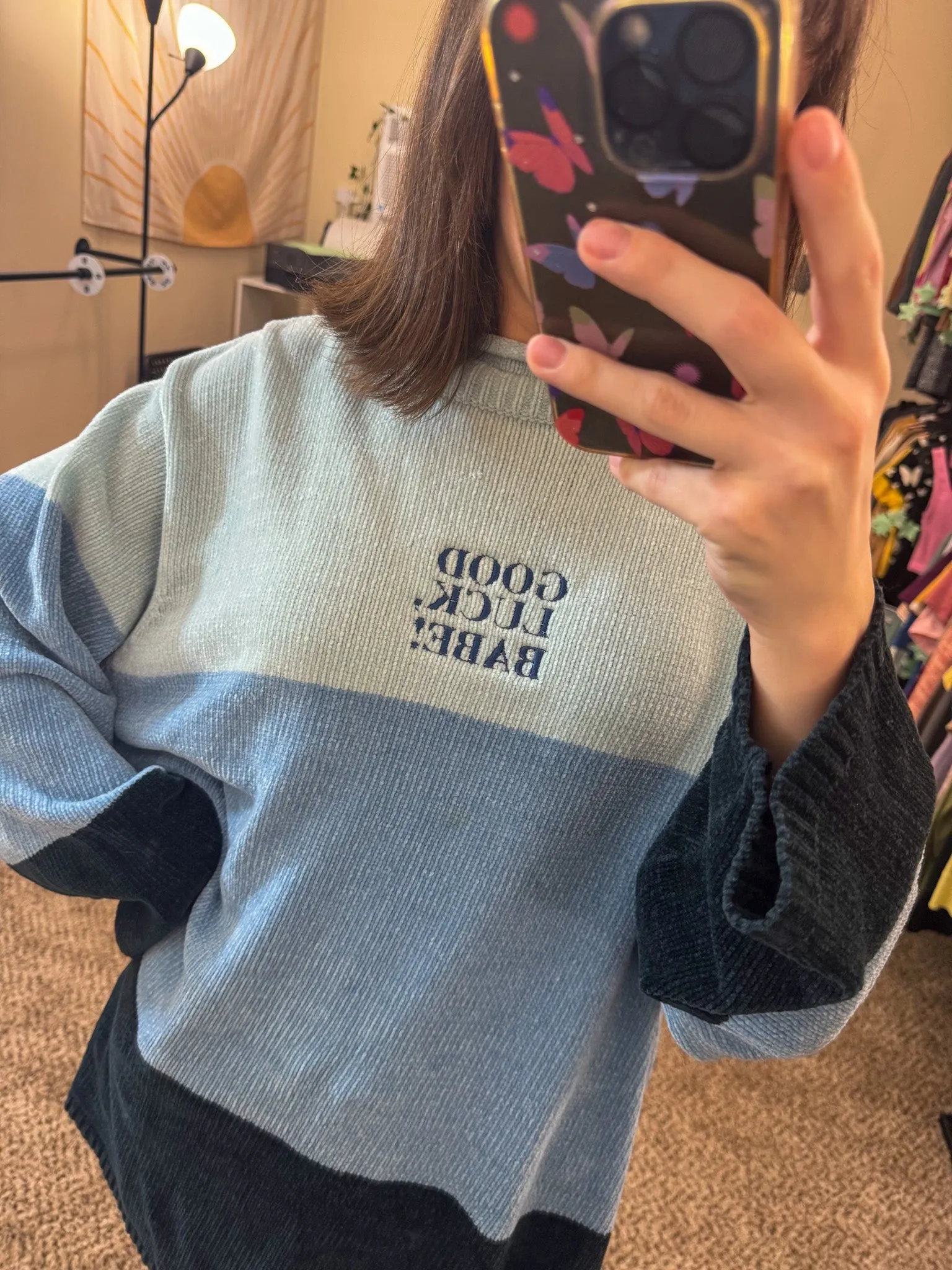 Good Luck Babe Blue Striped Sweater XL