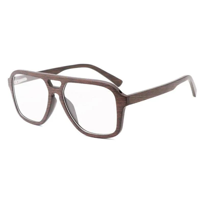 Hdcrafter Men's Full Rim Oval Double Bridge Wood Eyeglasses 5623