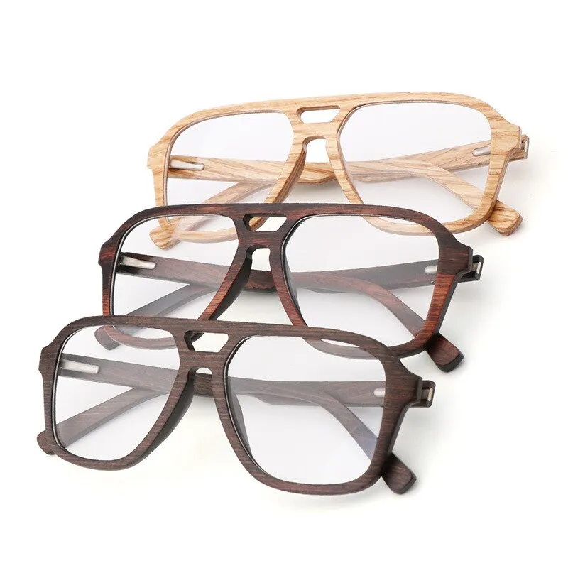 Hdcrafter Men's Full Rim Oval Double Bridge Wood Eyeglasses 5623