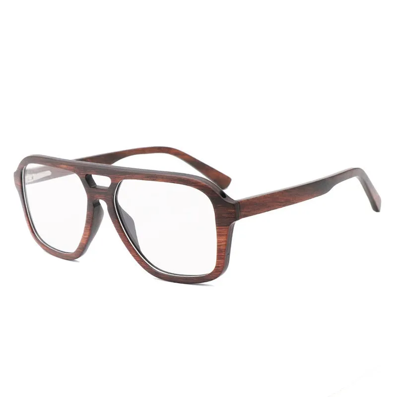 Hdcrafter Men's Full Rim Oval Double Bridge Wood Eyeglasses 5623