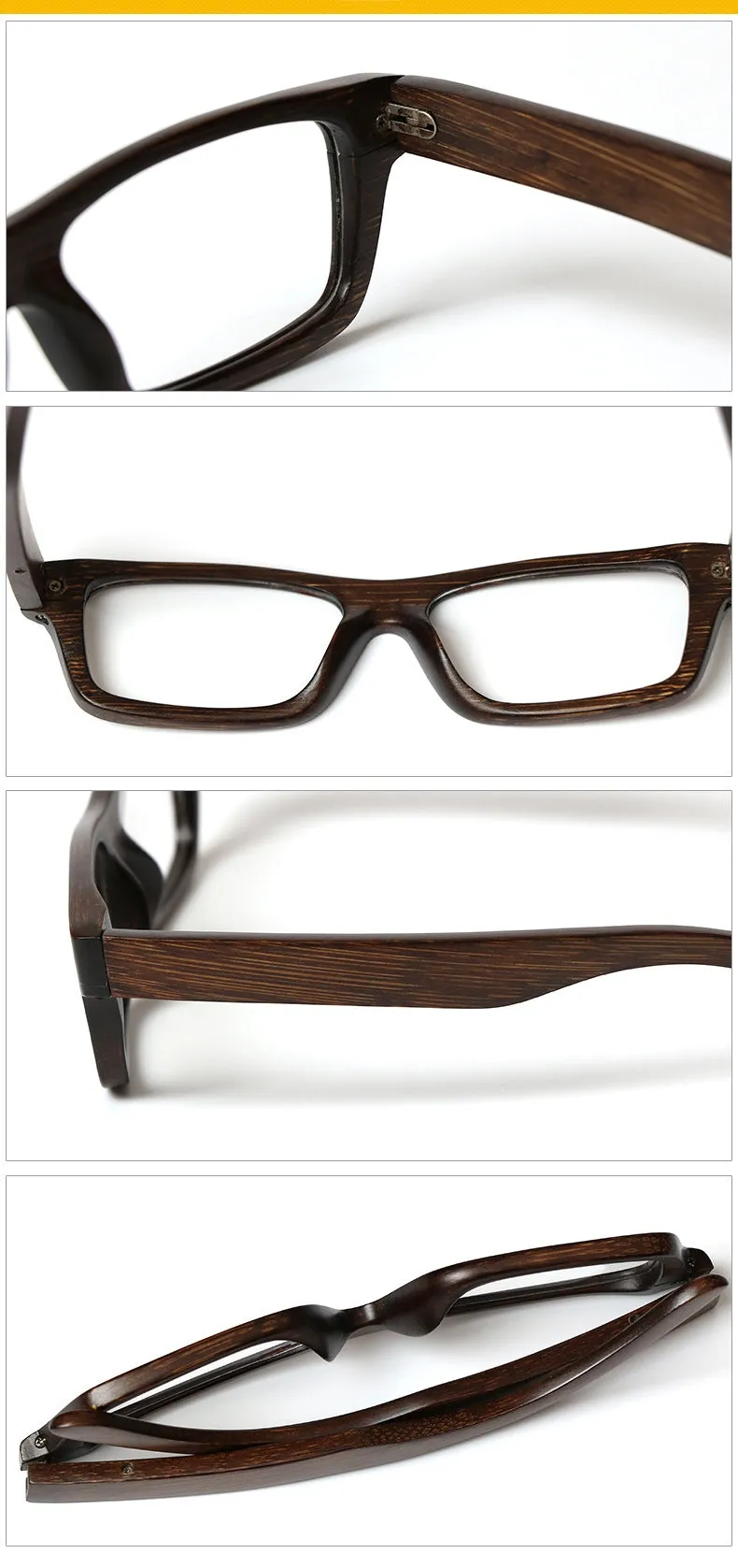 Hdcrafter Unisex Full Rim Square Bamboo Wood Frame Eyeglasses 56190