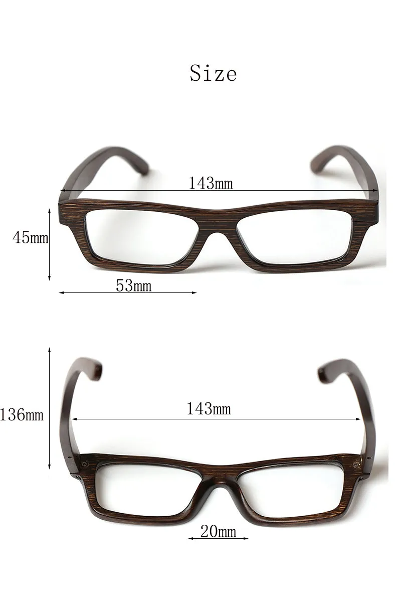 Hdcrafter Unisex Full Rim Square Bamboo Wood Frame Eyeglasses 56190