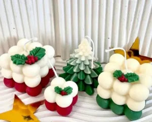 Hola Christmas Candle Combo Pack of 4 - Christmas Bubble and Tree Shape Scented Wax Candle - Christmas Candles Gift for Xmas Party Holiday New Year Decoration - Fragrance - Vanilla