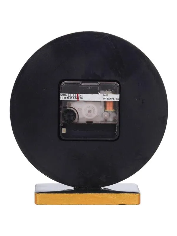 INDIANA CRAFT Elegant Epoxy-Resin Round Handmade Golden Colour Shade Black Analog Table Top Clock for Office Desk Study Room Home Decoration Gifts (Size: 15 x 4.5 x 17 CM | Weight: 196 gram)