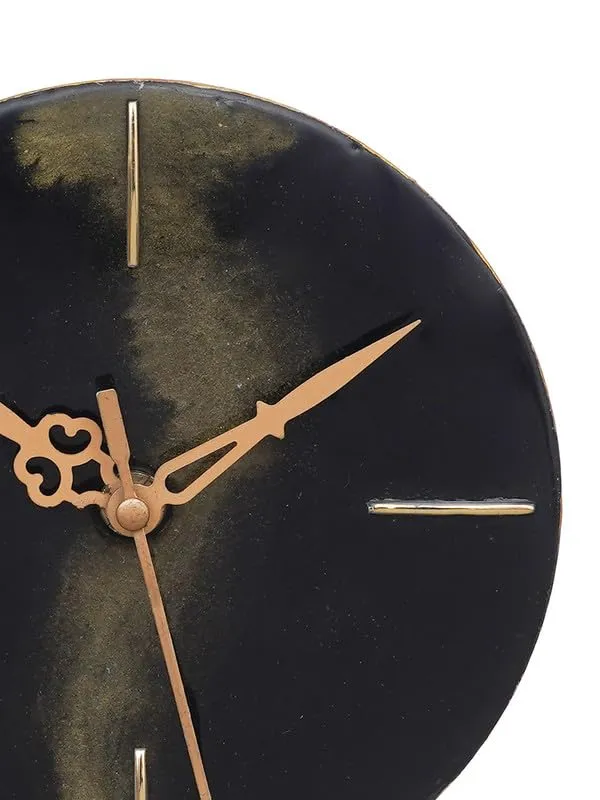 INDIANA CRAFT Elegant Epoxy-Resin Round Handmade Golden Colour Shade Black Analog Table Top Clock for Office Desk Study Room Home Decoration Gifts (Size: 15 x 4.5 x 17 CM | Weight: 196 gram)