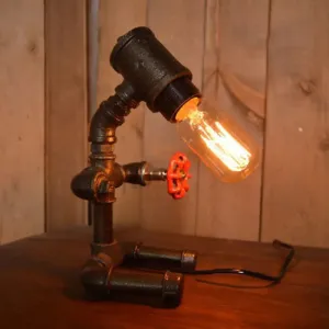 Industrial Style Black Pipe Man Table Lamp - Wrought Iron 1-Light Restaurant Standing Lamp