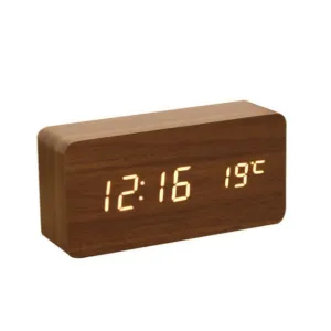 LED Digital Wooden Alarm Clock with Temperature Display