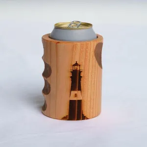 Lighthouse Engraved Wood Can Cooler - Men's Gift