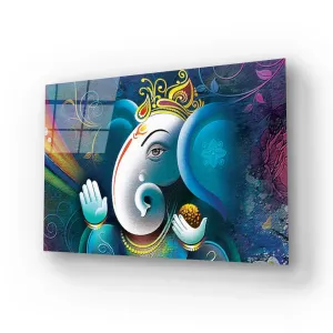 Lord Ganesha Abstract Decorative Background Glass Wall Art
