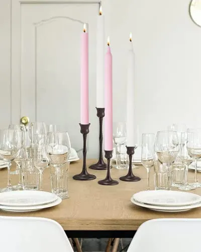 LPUSA 7.5inch Ribbed Taper Candles,Handmade from Vegan Soy Wax for Holiday Wedding Party Home Dinner Decoration Party and Any Occasion(4pcs,babypink)