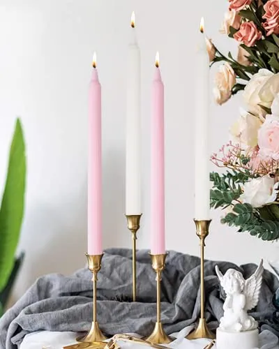 LPUSA 7.5inch Ribbed Taper Candles,Handmade from Vegan Soy Wax for Holiday Wedding Party Home Dinner Decoration Party and Any Occasion(4pcs,babypink)