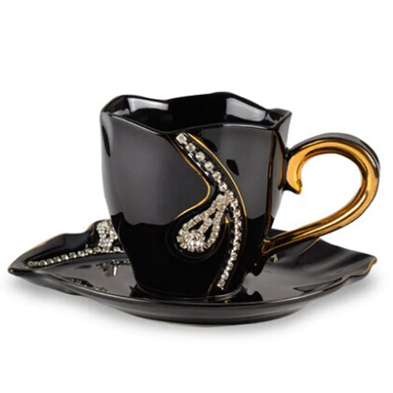 Luxury Diamante Personalized Porcelain Coffee Cup Set Can Be Gifted As Couple Cups