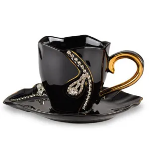 Luxury Diamante Personalized Porcelain Coffee Cup Set Can Be Gifted As Couple Cups
