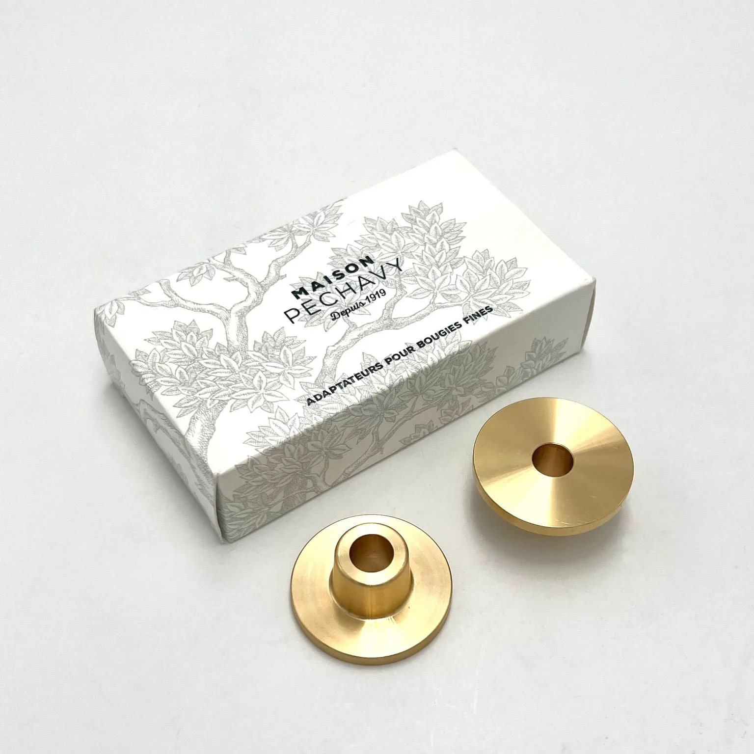 Maison Pechavy Brass Candle Holder & Adaptor (2-piece set)