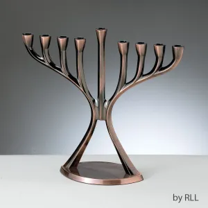 Menorah, Modern, Aluminum, Antique Copper Finish, 9"x9", Tag