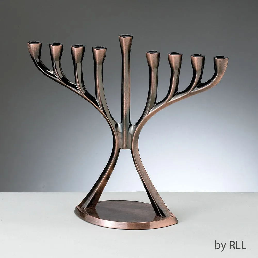 Menorah, Modern, Aluminum, Antique Copper Finish, 9"x9", Tag