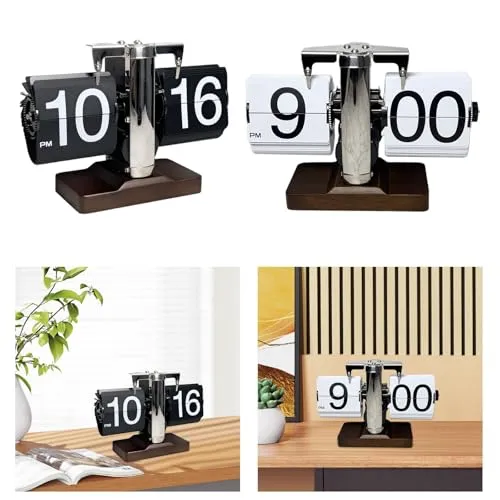 MERISHOPP Auto Pager Turning Clock Retro Flip Digital Clock for Living Room Hotel Desk Black