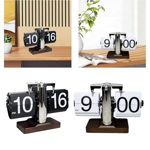 MERISHOPP Auto Pager Turning Clock Retro Flip Digital Clock for Living Room Hotel Desk Black