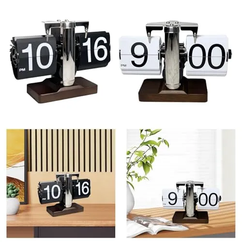 MERISHOPP Auto Pager Turning Clock Retro Flip Digital Clock for Living Room Hotel Desk Black