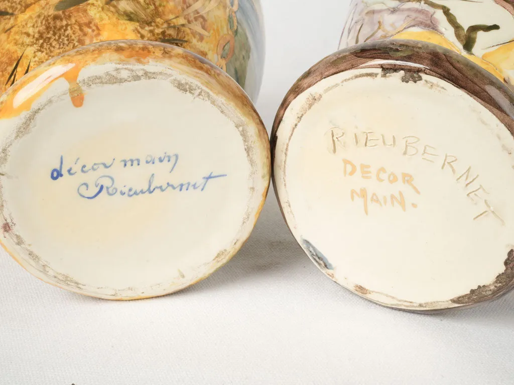 Mid-20th Century Hand-Painted Vases from Monaco w/ Sculptural Fish Handles 11¾"