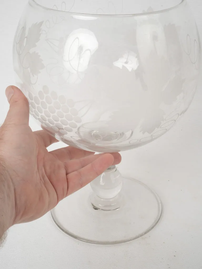 Mid-20th Century Large Etched Glass Grape Coupe 12¼"