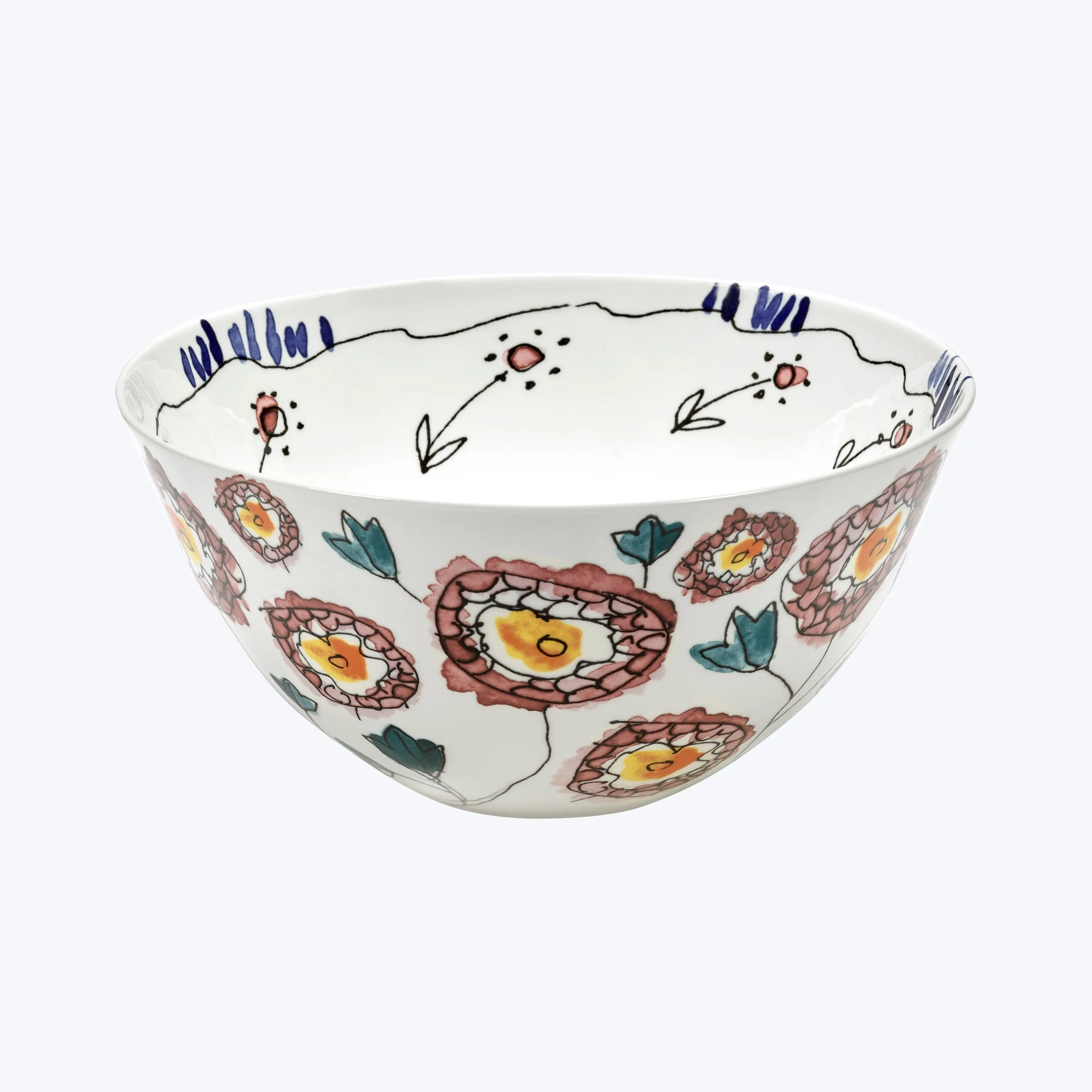 Midnight Flowers Large Serving Bowl