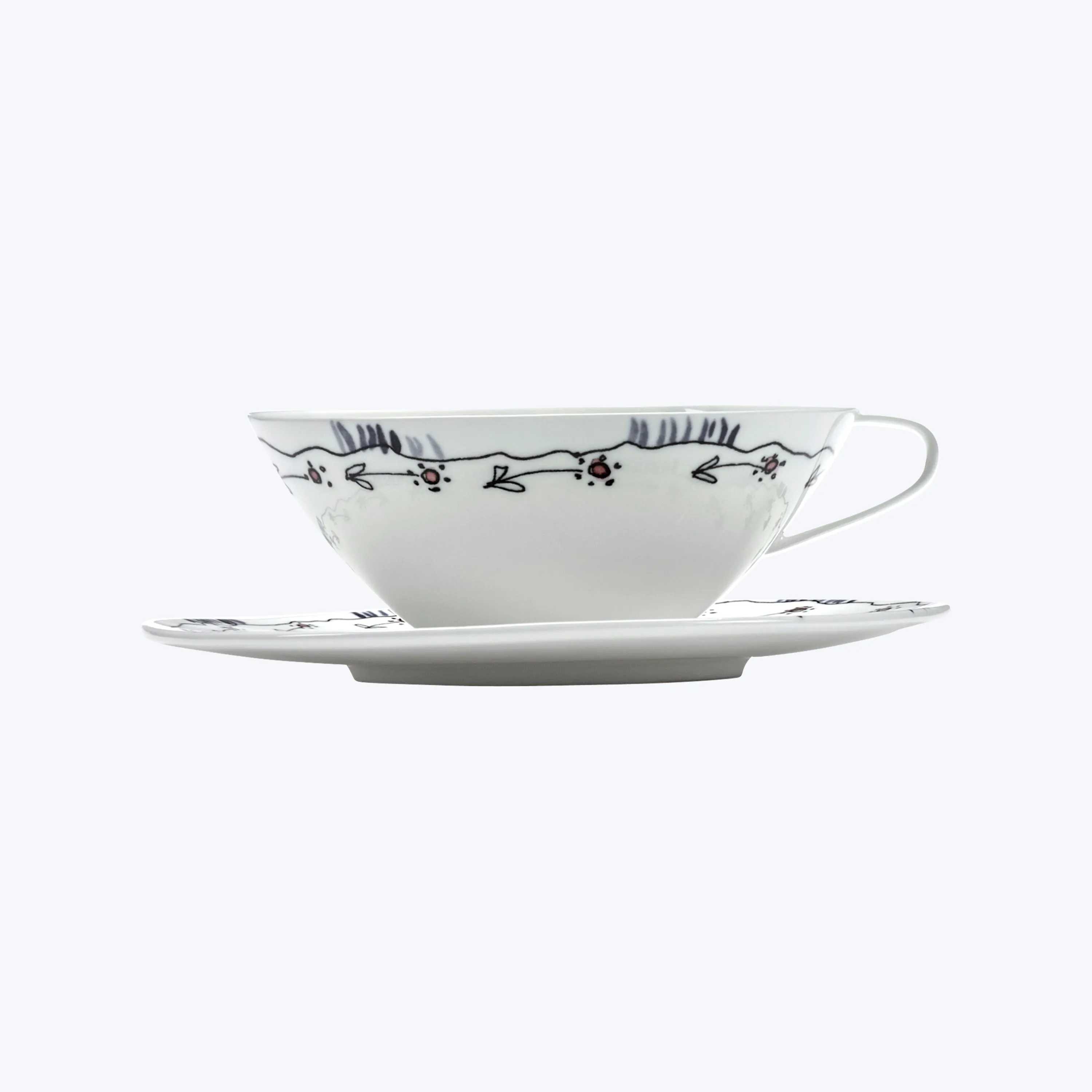 Midnight Flowers Tea Cup   Saucer