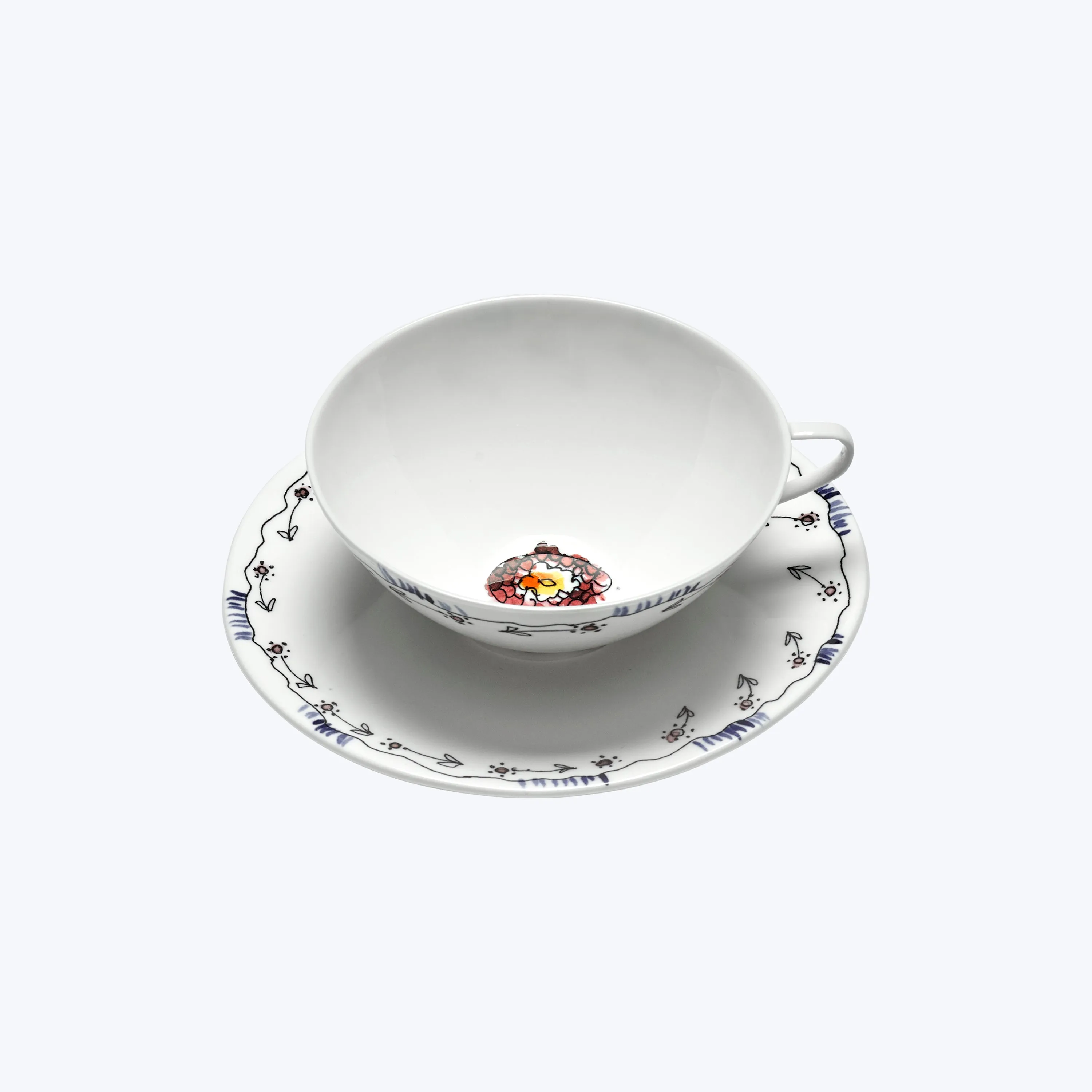 Midnight Flowers Tea Cup   Saucer