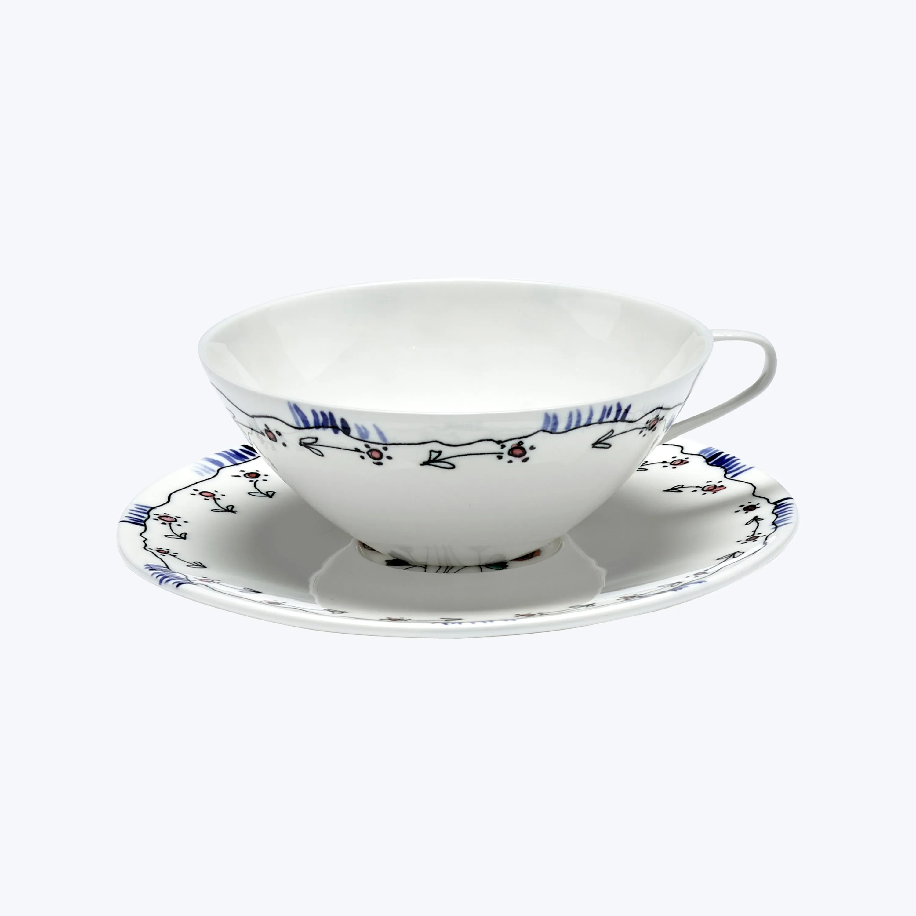 Midnight Flowers Tea Cup   Saucer