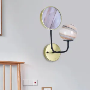 Modern Nordic Style Round Wall Light - Black/Gold Finish, LED Moon Glass Lamp