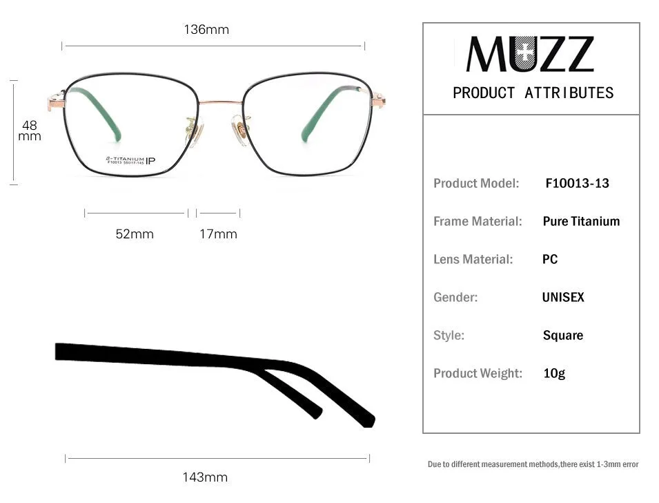 Muzz Women's Full Rim Square Polygonal Titanium Frame Eyeglasses 13