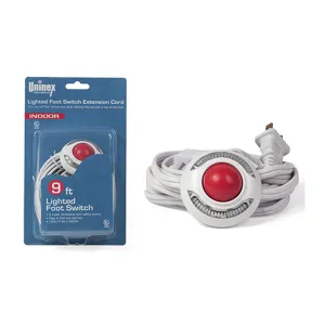 ON/OFF Foot Switch Extension Cord Plug 9ft 2-Prong 3 Outlet Lighted Pedal Lamp