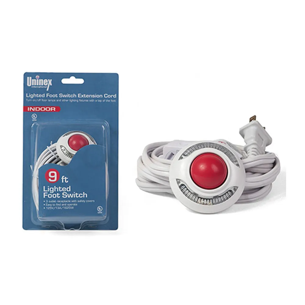 ON/OFF Foot Switch Extension Cord Plug 9ft 2-Prong 3 Outlet Lighted Pedal Lamp