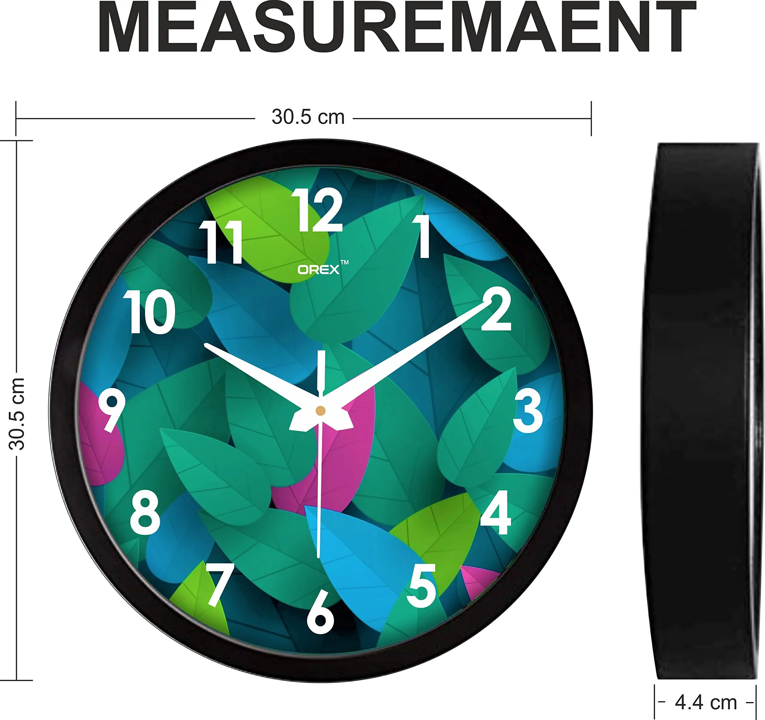 OREX Stylish Leaves Design Analog Wall Clock For Home/Living Room/Bedroom/Kitchen/Office/Kids Room (Black-003)(Plastic)